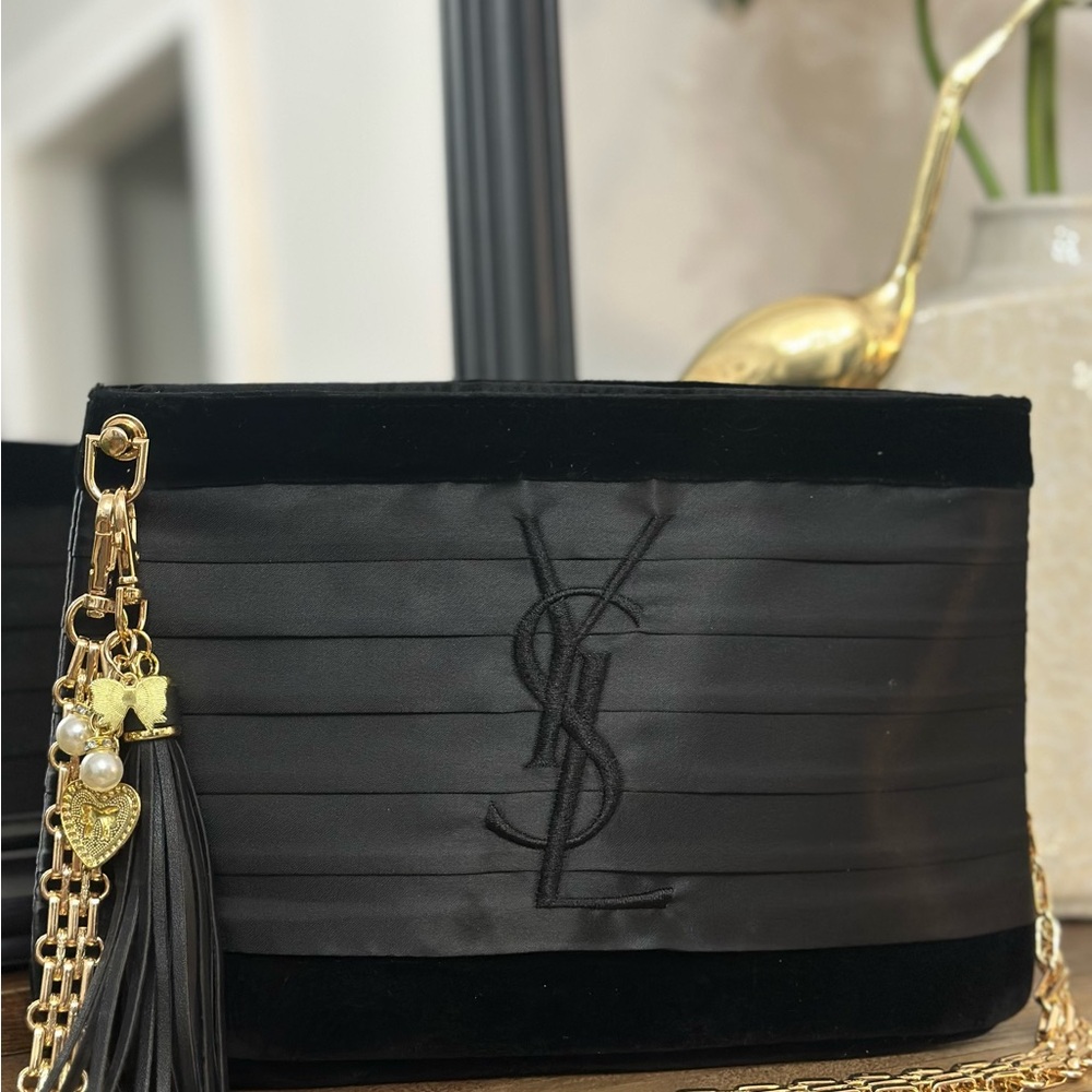 Yves Saint Laurent Black Satin and velvet Parfums bag